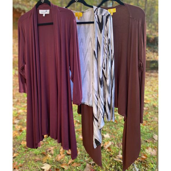 LIZ LANGE Assorted Jackets Cardigans Brown Wine Grey Lot of 3 Plus SZ 1X C100145 - Picture 1 of 10